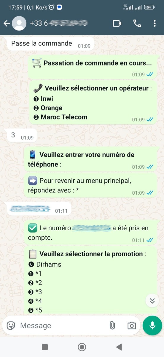 Sélection de l'opérateur